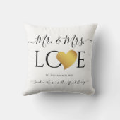 Wedding Black Gold Heart Script Name Mr. und Mrs. Kissen (Rückseite)