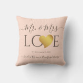 Wedding Black Gold Heart Script Name Mr. und Mrs. Kissen (Rückseite)