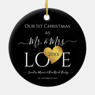 Wedding Black Gold Heart Weihnachten Name Mr. Ce Keramik Ornament