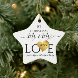 Wedding Black Gold Heart Weihnachten Name Mr. Ce Keramik Ornament