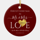 Wedding Black Gold Heart Weihnachten Name Mr. Ce Keramik Ornament (Vorne)