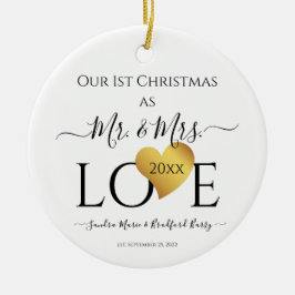 Wedding Black Gold Heart Weihnachten Name Mr. Ce Keramik Ornament