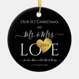 Wedding Black Gold Heart Weihnachten Name Mr. Mrs. Keramik Ornament