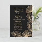 Wedding Black Gold Romantic Filigree Einladung (Stehend Vorderseite)