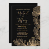 Wedding Black Gold Romantic Filigree Einladung (Vorne/Hinten)