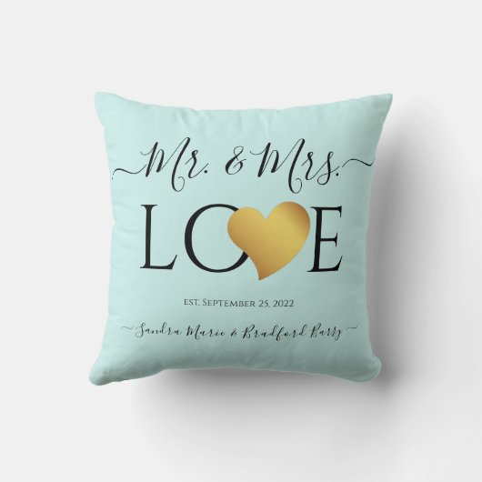 Wedding Black Script Herzname Mr. und Mrs. Kissen (Rückseite)