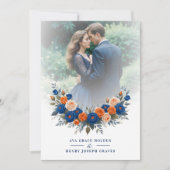 Wedding Blue & Orange Flowers Romantic Garland Einladung (Vorderseite)