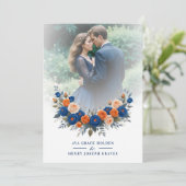 Wedding Blue & Orange Flowers Romantic Garland Einladung (Stehend Vorderseite)