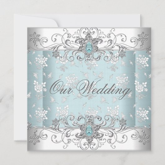 Wedding Blue Silver White Diamond Jewel Lace Einladung (Vorderseite)