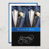 Wedding Blue Tuxedos White Roses Einladung (Vorne/Hinten)