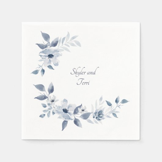 Wedding Blue Watercolor Floral Napkin Serviette (Vorderseite)