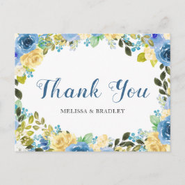 Wedding Blue Yellow Floral Vielen Dank Postcard Postkarte