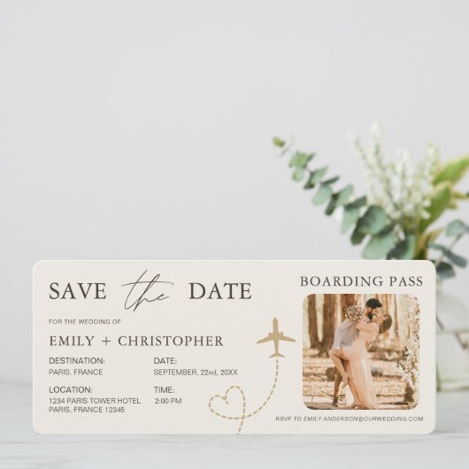 Wedding Boarding Pass Plane QR Code (Stehend Vorderseite)