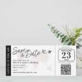 Wedding Boarding Pass Save The Date With QR Code Karte (Stehend Vorderseite)