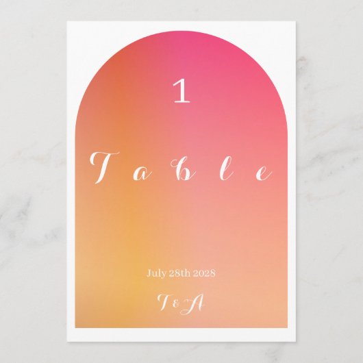 Wedding Boho Arch Sunset Ombre Tischnummer (Rückseite)