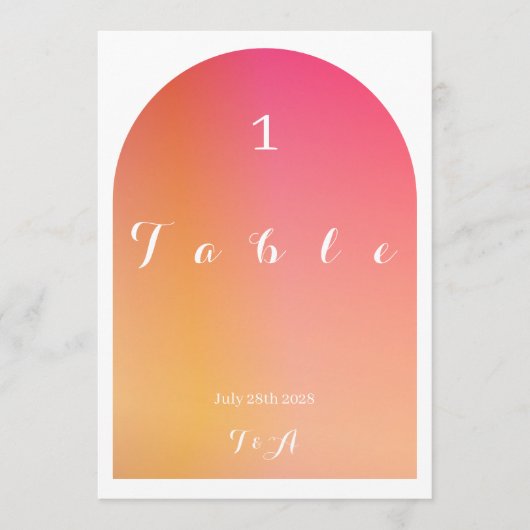Wedding Boho Arch Sunset Ombre Tischnummer (Vorderseite)