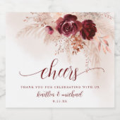 Wedding Boho Pampas Grass Wedding Burgundy Bierflaschenetikett (Einzelnes Label)