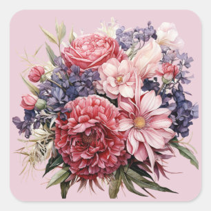 Wedding Bouquet Burgundy Pink Lila Quadratischer Aufkleber