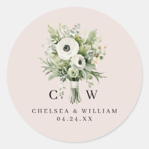 Wedding Bouquet Monogram Runder Aufkleber