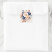 Wedding Bouquet Navy Peach Kupfer Quadratischer Aufkleber (Tasche)