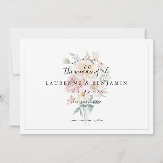 Wedding Bouquet Save the Date Card - Soft Blooms (Vorderseite)