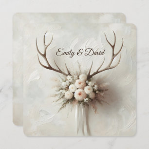 Wedding Bouquet und Deer Antlers Einladung