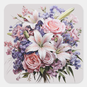 Wedding Bouquet White Pink Lila Quadratischer Aufkleber