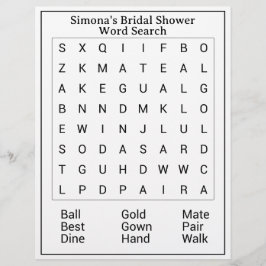 Wedding Bridal Shower Word Search Activity