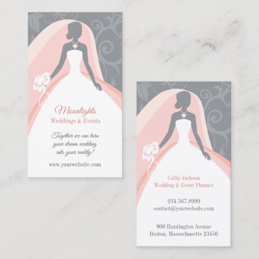 Wedding Bridal White Dress Business Card Visitenkarte (Vorne/Hinten)