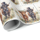 Wedding Bride and Groom Highland Cows Geschenkpapier (Rolleneckpunkt)