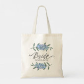 Wedding Bride Blue Botanical Floral Personalisiert Tragetasche (Rückseite)