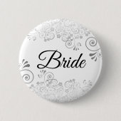 Wedding Bride Button Silver Floral Verziert Filigr (Vorderseite)