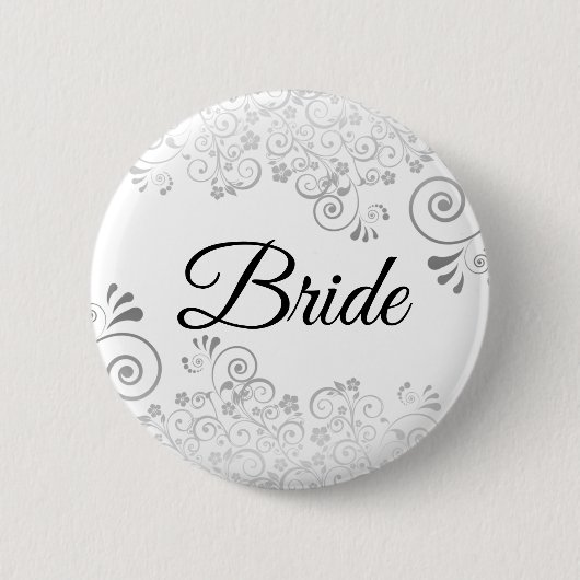 Wedding Bride Button Silver Floral Verziert Filigr (Vorderseite)