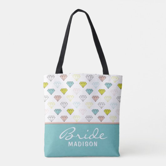 Wedding Bride Diamond Chic Modernes Personalisiert Tasche (Rückseite)