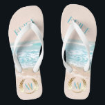 Wedding Bride FlipFlops | Modern Monogram Beach Badesandalen<br><div class="desc">Wedding Bride FlipFLops | Moderne geometrische Strandhochzeit für Monogram | Moderne Drehung on Beach Wedding Einladungen - Einzigartige Hochzeit für die BarefootBride™ von ©WhimsicalArtwork™ mit geometrischer Form im Terrarium mit unterschiedlichen Folien in den Facetten, sodass der Hintergrund des tropischen Ocean Beach in verschiedenen Formen und Intensitäten durchgehen kann. Ein spielerischer...</div>