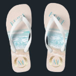 Wedding Bride FlipFlops | Modern Monogram Beach Badesandalen<br><div class="desc">Wedding Bride FlipFLops | Moderne geometrische Strandhochzeit für Monogram | Moderne Drehung on Beach Wedding Einladungen - Einzigartige Hochzeit für die BarefootBride™ von ©WhimsicalArtwork™ mit geometrischer Form im Terrarium mit unterschiedlichen Folien in den Facetten, sodass der Hintergrund des tropischen Ocean Beach in verschiedenen Formen und Intensitäten durchgehen kann. Ein spielerischer...</div>