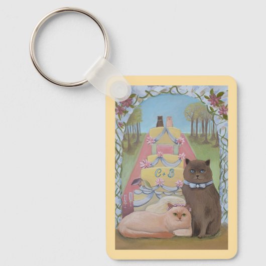 Wedding Bride & Groom Cats Personalized Schlüsselanhänger (Vorderseite)