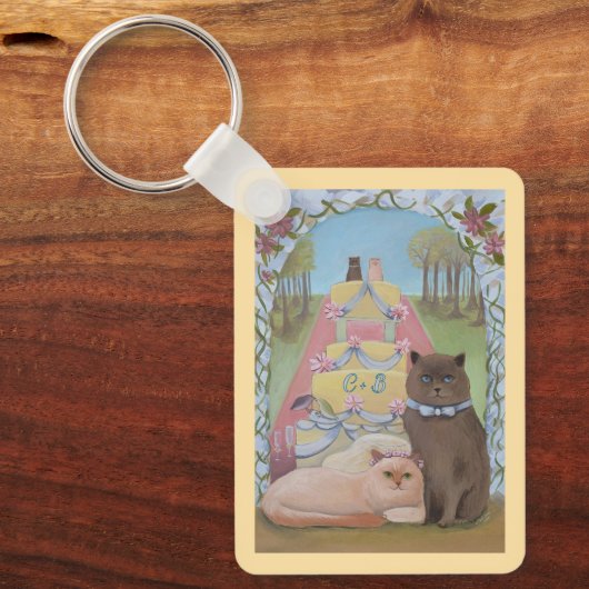 Wedding Bride & Groom Cats Personalized Schlüsselanhänger (Vorderseite)