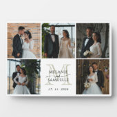 Wedding Bride & Groom Photo Collage Monogram Names Fotoplatte (Vorderseite)