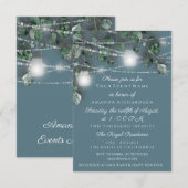 Wedding Bride Lights Jars Rustic Blue Grey Einladung (Vorne/Hinten)