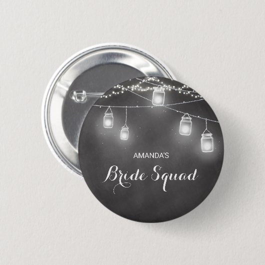 Wedding Bride Squad Team Schwarz-weiß Button (Vorne & Hinten)