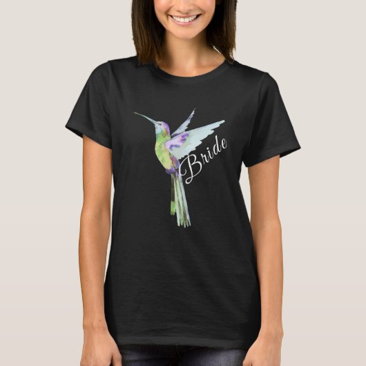 Wedding Bride White Script Boho Hummingbird T-Shirt (Vorderseite)