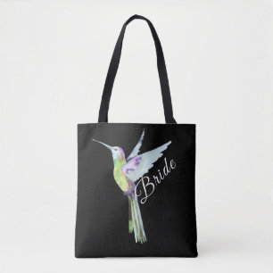 Wedding Bride White Script Boho Hummingbird Tasche