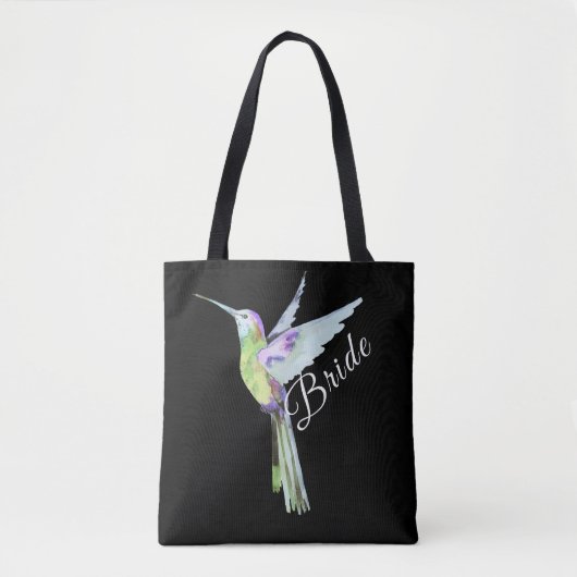 Wedding Bride White Script Boho Hummingbird Tasche (Vorderseite)