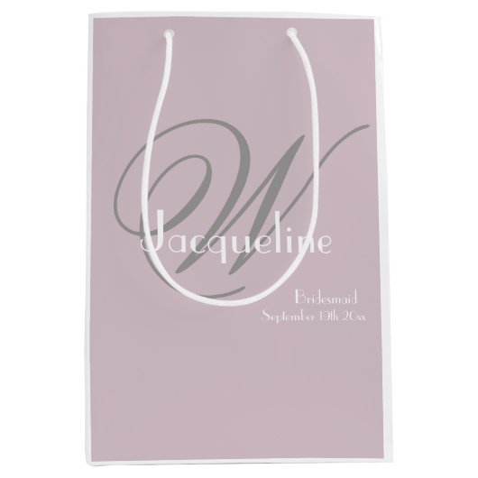Wedding Bridesmaid Geschenk Monogram Script Elegan Mittlere Geschenktüte (Vorderseite)