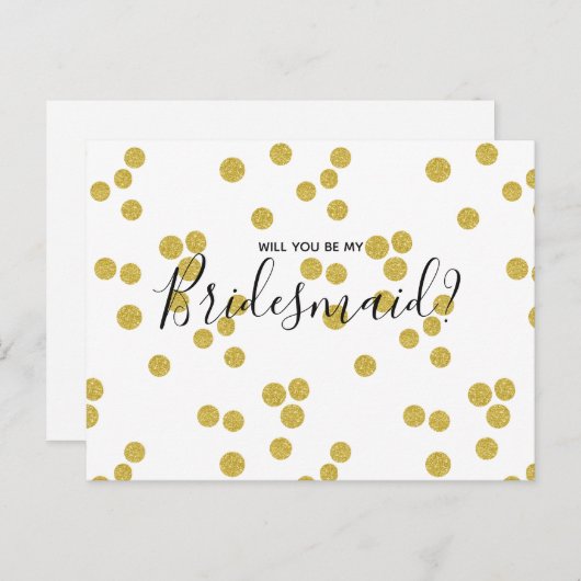Wedding Bridesmaid | Gold Confetti Script Postcard Einladungspostkarte (Vorne/Hinten)