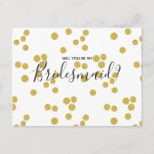 Wedding Bridesmaid | Gold Confetti Script Postcard Einladungspostkarte (Vorderseite)