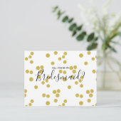 Wedding Bridesmaid | Gold Confetti Script Postcard Einladungspostkarte (Stehend Vorderseite)