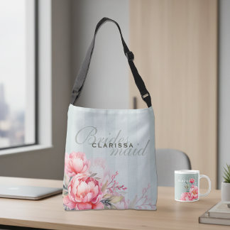 Wedding Bridesmaid | Pink Peony & Sage Green Tragetaschen Mit Langen Trägern