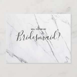 Wedding Bridesmaid White Marble Script Postcard Einladungspostkarte